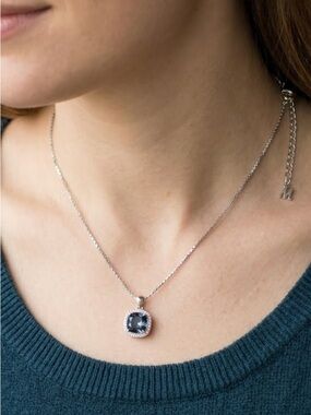 Swarovski Silver Necklace with Blue Crystal Halo Pendant